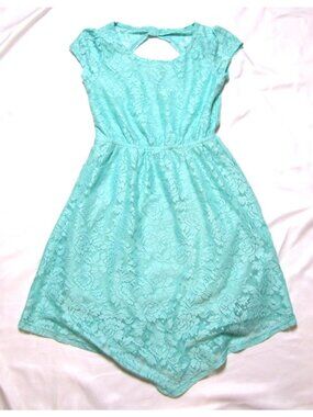 Paper Doll Girl Blue Floral Lace Dress Fit Flare‎ Sz 10 Whimsical Paper Doll